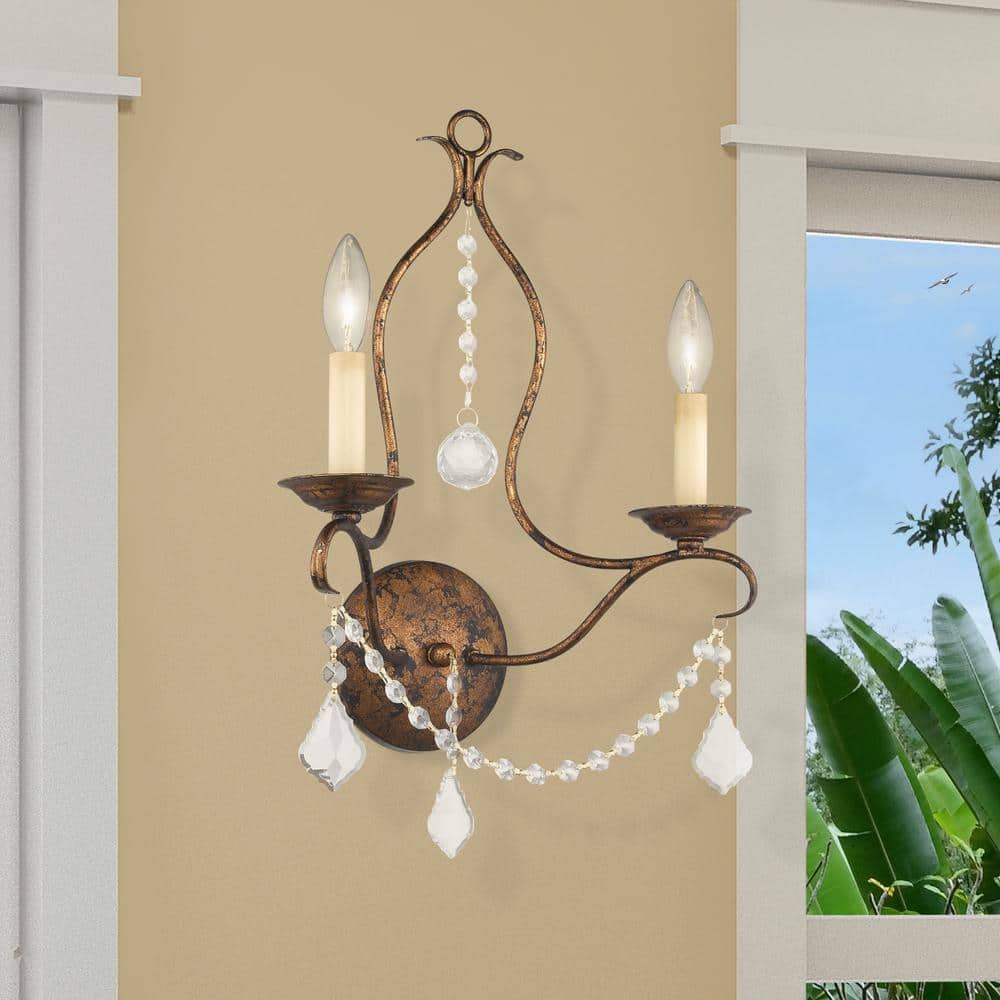 Chesterfield Venetian Golden Bronze 2-Light Crystal Sconce