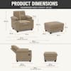 Product dimensions diagram for the lounge chair and ottoman set.