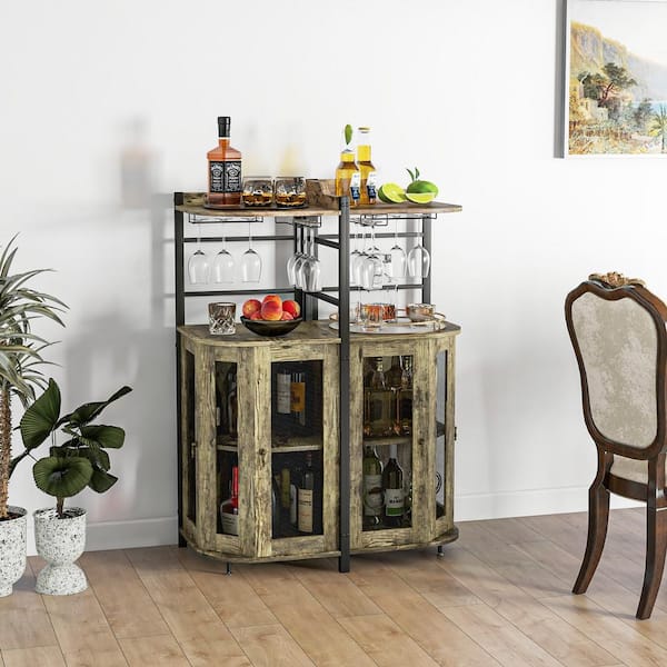 20-Bottle Wood Freestanding Wines Holder with Glass Holder and Adjustable Shelf