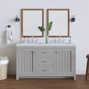 Glint 61 in. W x 19 in. D x 36 in. H Double Sink Freestanding Bath Vanity in Light Gray with White Cultured Marble Top