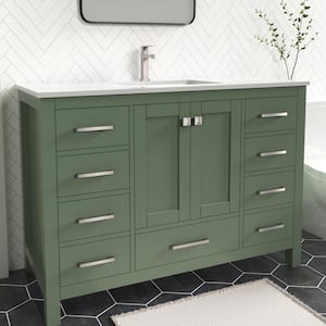 Anneliese 48 in. W x 21 in. D x 35 in. H Single Sink Freestanding Bath Vanity in Forest Green with White Quartz Top