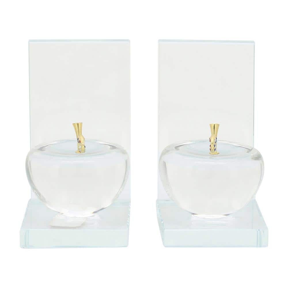 Clear Crystal Apple Bookends with Gold Accents, Set of 2