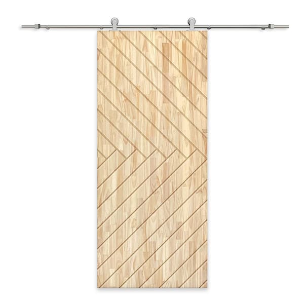 CALHOME 30 in. x 96 in. Natural Pine Wood Unfinished Interior Sliding Barn Door with Hardware Kit