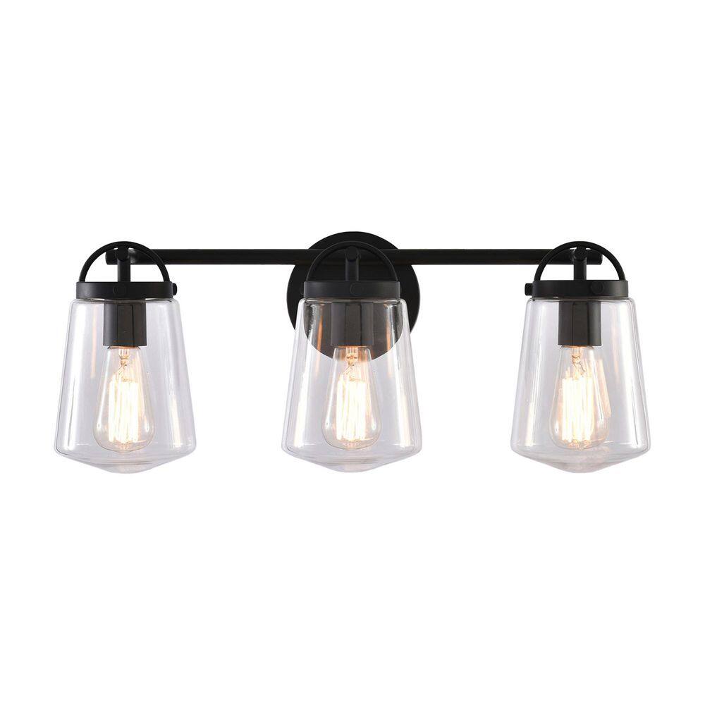 22 in. 3-Light Matte Black Wall Sconce Vanity Light with Glass Shade price history on PriceWatchPro