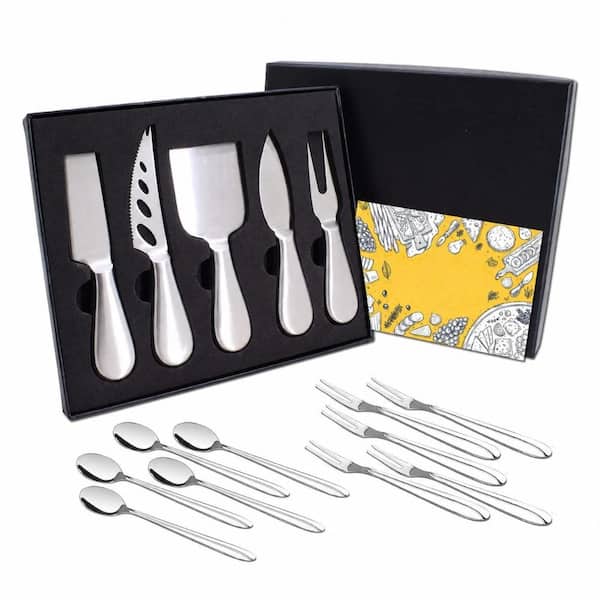 Stainless Steel Cheese and Butter Spreader Knife, Coffee Spoon, and Fruit Fork Gift Box Set, 15-Piece