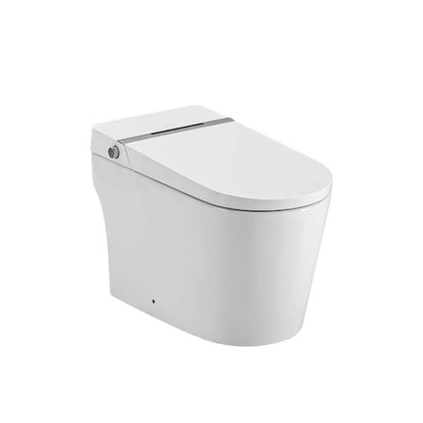 Modern Smart Bidet Toilet Auto Open/Close with Warm Air Dryer, Remote Control, Touchless Flush, Foot Sensor in White