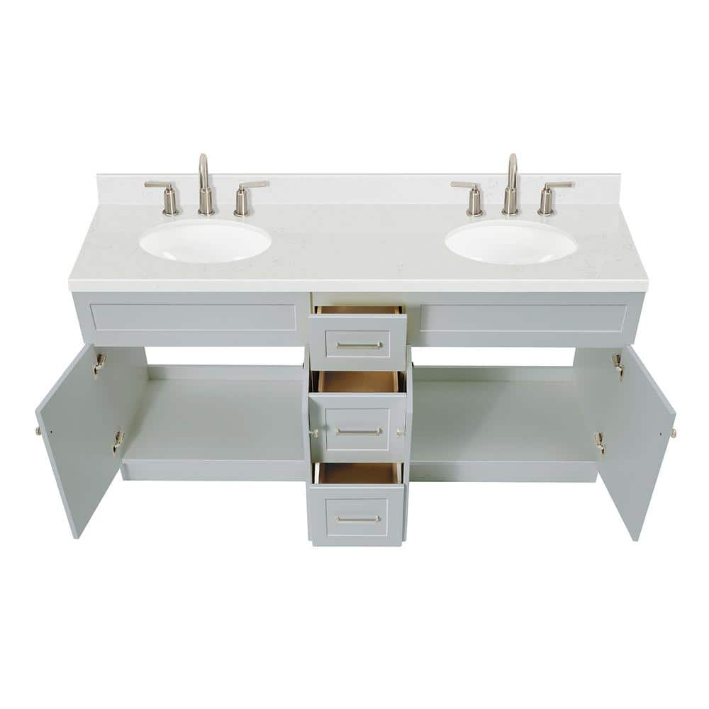 Gray Double Basin Freestanding Vanity with Quartz Top