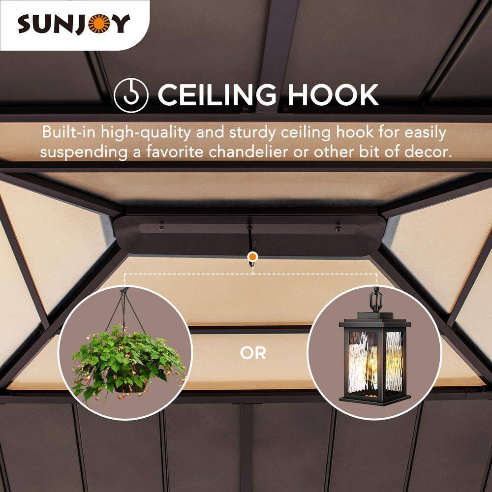 Sunjoy 11 x 11 ft. Cedar Framed Gazebo with Brown Steel and Polycarbonate Roof