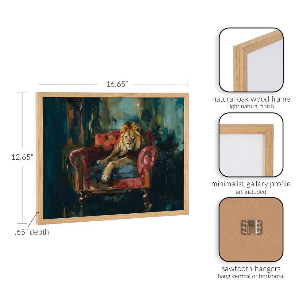 Majestic Lion Portrait in Rich Jewel Tones with Natural Wood Frame