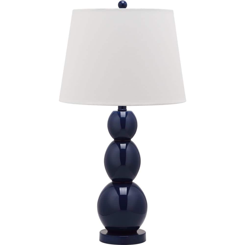Elegant Navy Glass Table Lamp Set with Graduated Orbs and Off-White Shade