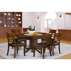 7-Piece Oval Espresso Finish Solid Wood Top Dining Table with 6 Chairs with Lattice Back