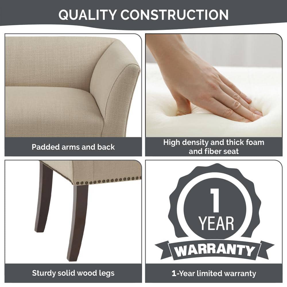 Morocco Wood Finish Cream Upholstered Accent Bench with Nailhead Trim