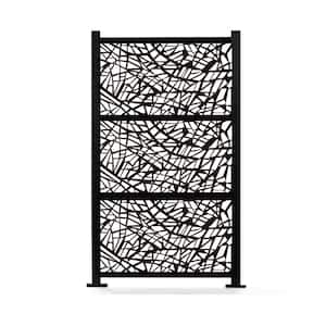 72 in. x 38 in. New Style Metal Art Laser Cut Metal Black Privacy Fence Screen, WideLine 2-Pole with 3-Panel Set