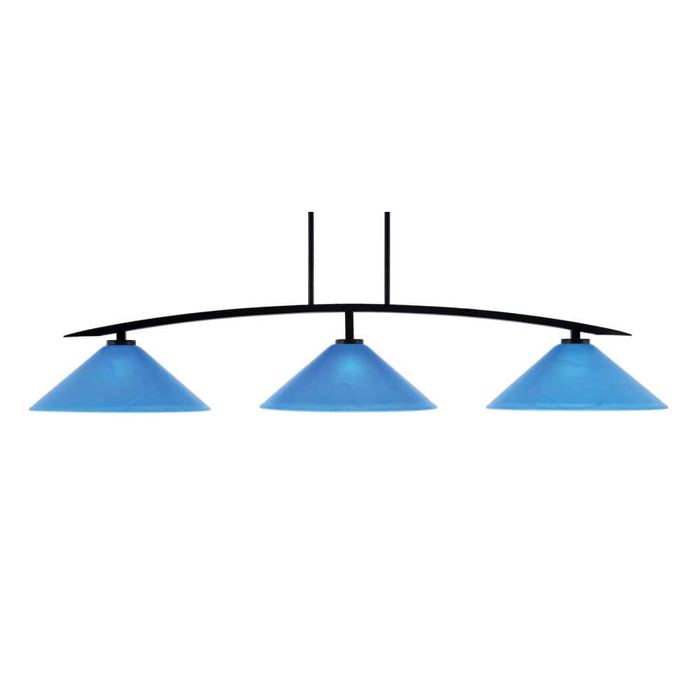 Siena 3-Light Matte Black Billiard Light with 16 in. Blue Italian Glass Sha