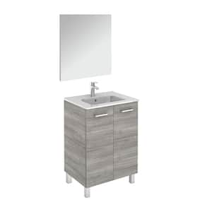 Logic 23.6 in. W x 18.0 in. D x 33.0 in. H Bath Vanity in Sandy Grey with Ceramic Vanity Top in White with Mirror