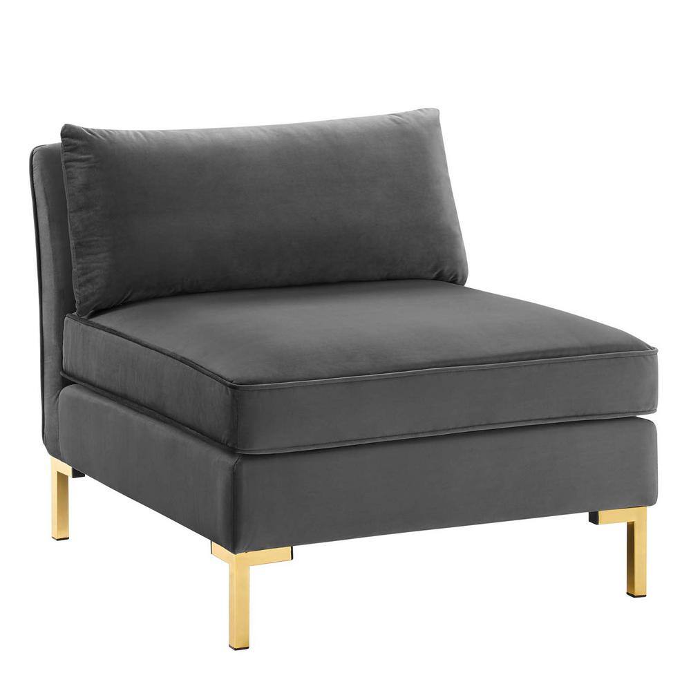 Gray Velvet Armless Chair with Gold Metal Legs