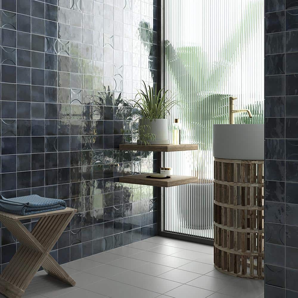 Antiek 4'' x 4'' Glossy Blue Ceramic Wall Tile