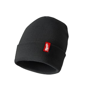 Men's Black Acrylic Cuffed Beanie Hat with Gray Cuffed Beanie