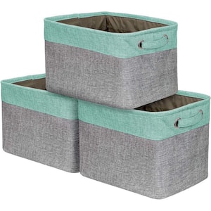 15 in. H x 10 in. W x 9 in. D Teal Fabric Cube Storage Bin with Carry Handles 3-Pack