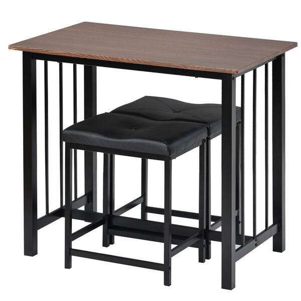 Clihome 3 Piece Brown Counter Height Bar Table Set With 2 Bar Stools Industrial For Kitchen To 726 Br The Home Depot