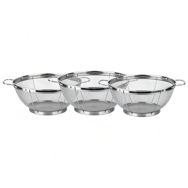 18/8 Stainless Steel Mesh Strainer Set with Riveted Handles, 3-Piece (3/4/5QT) Silver Kitchen Colanders, Rinse or Steam