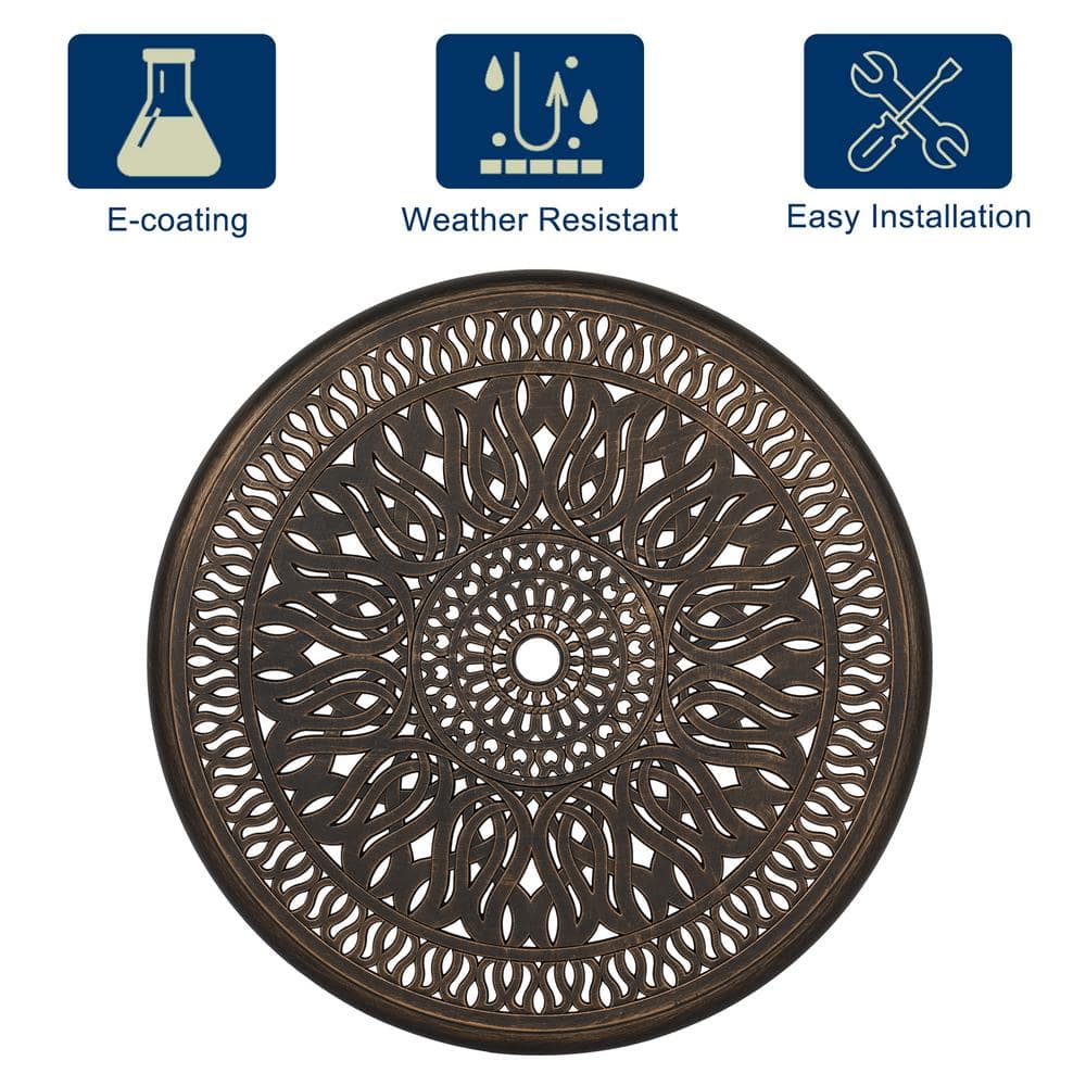 Round Deep Bronze Aluminum Outdoor Dining Table with Umbrella Hole