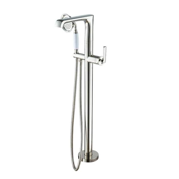 Classical Single Handle Freestanding Floor Mount Claw Foot Tub Faucet with Hand Shower in Polished Nickel
