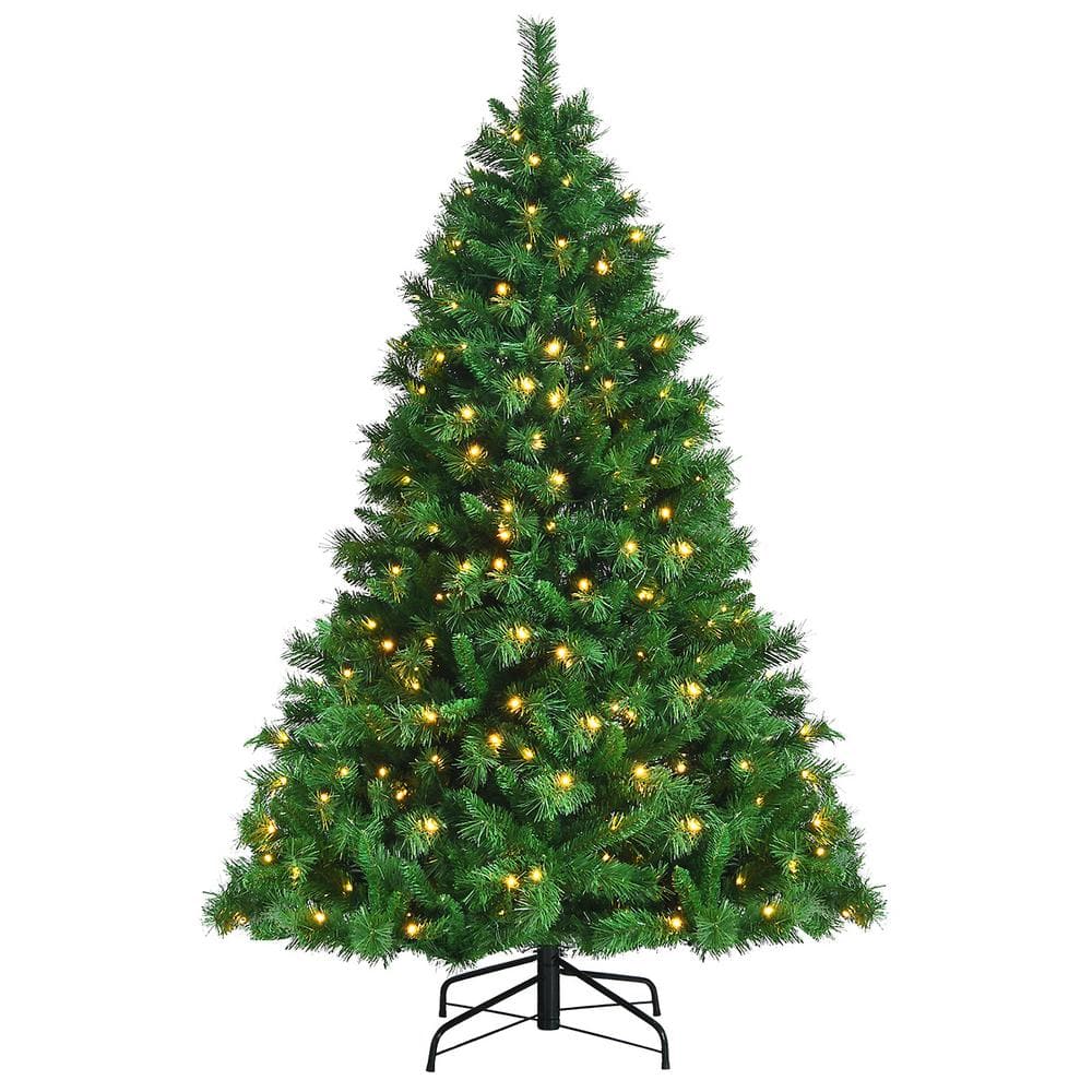 Costway 6 ft. PreLit Hinged Artificial Christmas Tree with 8 Modes LED