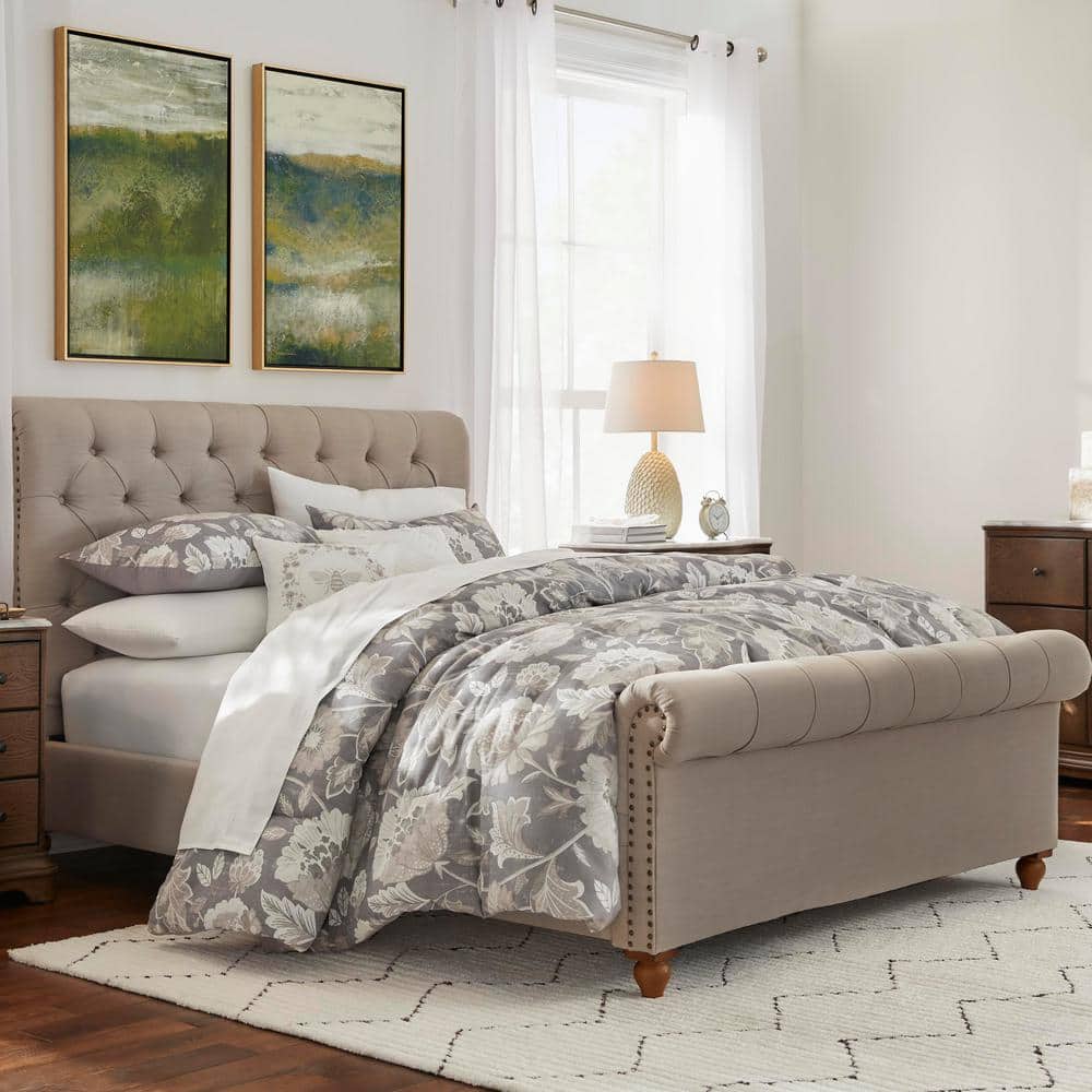 Larkspur Stone Gray and Khaki Cotton King Comforter Set