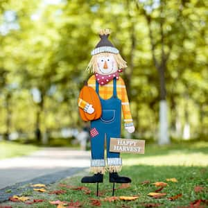 36 in. H Fall Metal Scarecrow Yard Stake/Standing/Hanging Sign (KD, 3-Function)