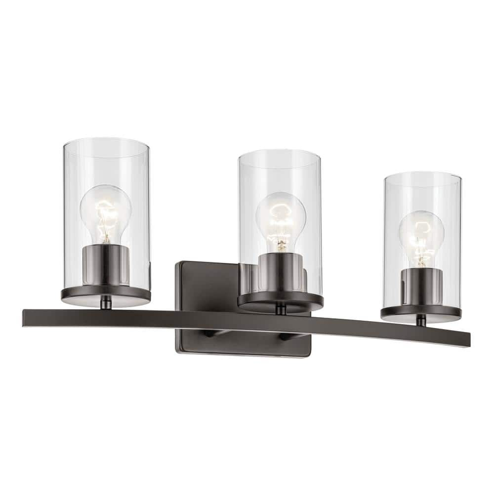 KICHLER Crosby 23 in. 3-Light Olde Bronze Contemporary Bathroom Vanity ...