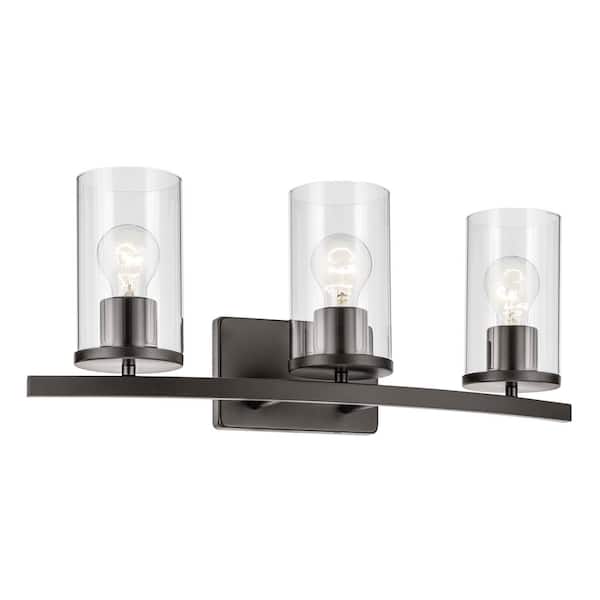 KICHLER Crosby 23 in. 3-Light Olde Bronze Contemporary Bathroom Vanity Light with Clear Glass