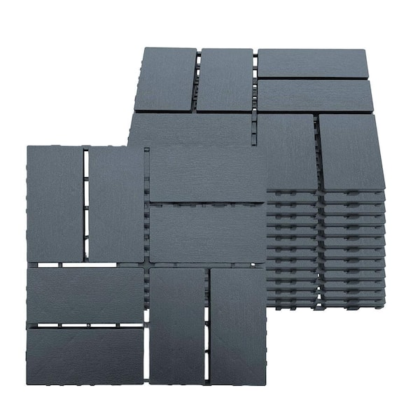 Afoxsos 1 ft. x 1 ft. Interlocking Plastic Deck Tile in Grey, Easy Installation Sturdy PVC Material Decking Tile (54-Pack)