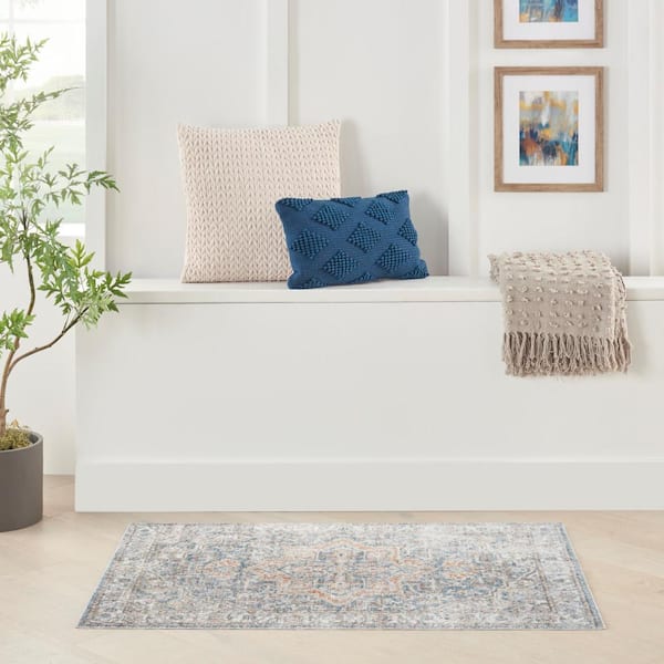 Astra Machine Washable Denim Multicolor 3 ft. x 5 ft. Distressed Traditional Area Rug