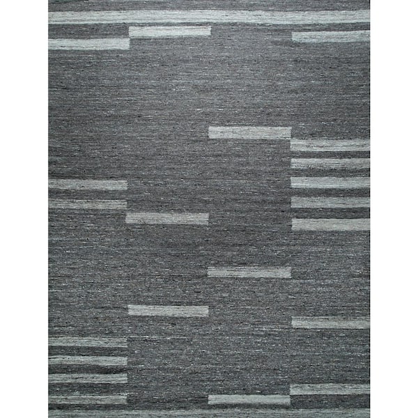 EORC Gray 8 ft. x 10 ft. Hand-Woven Wool Contemporary Natural Wool Flat Rug Area Rug