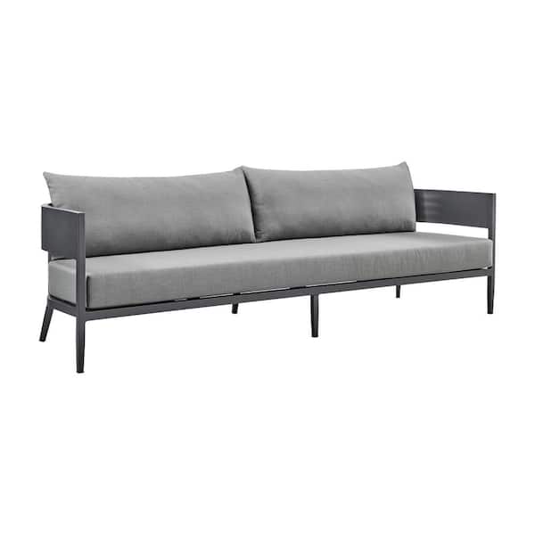 Armen Living Menorca Dark Gray Aluminum Outdoor Couch with Dark Gray Cushions
