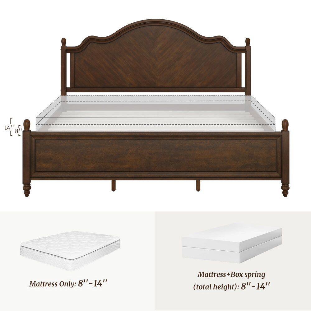 Aubel Dark Walnut Brown Mid-Century Solid Wood Frame King Size Platform Bed with Herringbone-Inspired Pattern Headboard - thumbnail 6