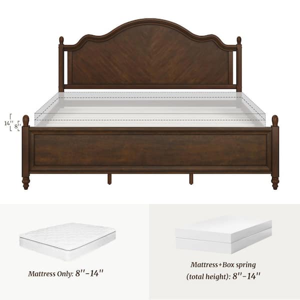 Aubel Dark Walnut Brown Mid-Century Solid Wood Frame King Size Platform Bed with Herringbone-Inspired Pattern Headboard