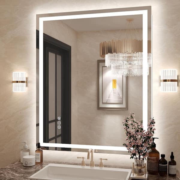 30 in. W x 36 in. H Rectangular Frameless Front Back Lighted Anti-Fog Wall Bathroom Vanity Mirror, Tempered Glass, ETL