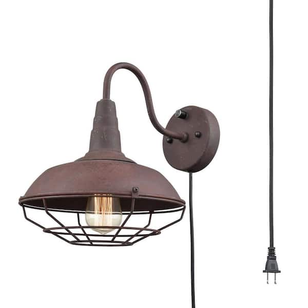 CLAXY 11.34 in. 1-Light Rust Modern Wall Sconce with Standard Shade
