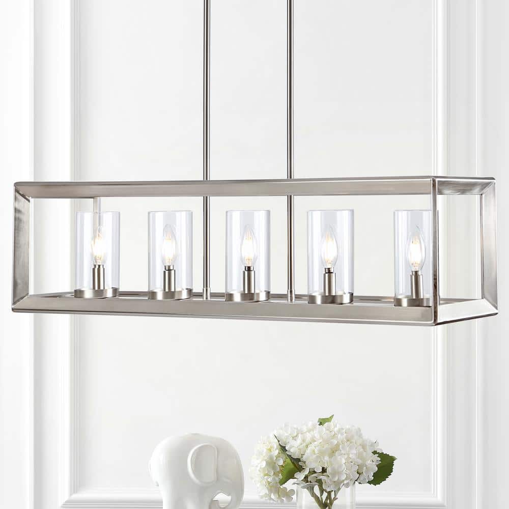 Anna 38.5" Nickel Linear 5-Light LED Glass Pendant