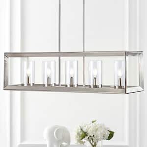 Anna 38.5 in. Linear 5-light Nickel Metal/Glass LED Pendant