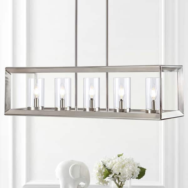 JONATHAN Y Anna 38.5 in. Linear 5-light Nickel Metal/Glass LED Pendant