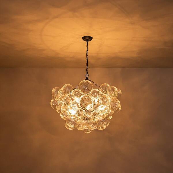 HUOKU Neuvy 8-Light 33 in. W Black Chandelier with Swirled-Glass