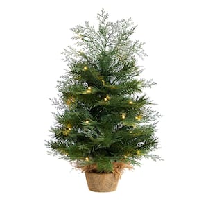 2 ft. Artificial Christmas Tree in Burlap Base with 35 Warm White LED Lights