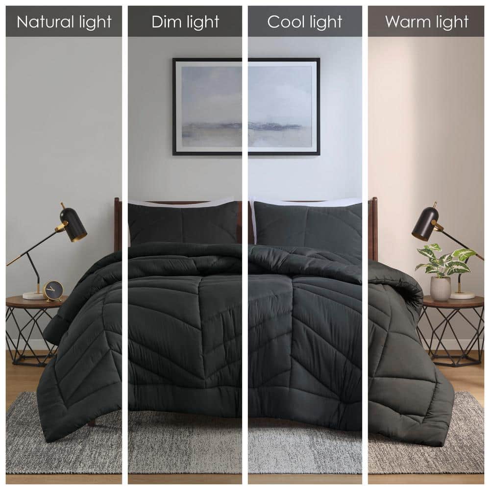 Black Twin Microfiber Reversible Chevron Comforter Set