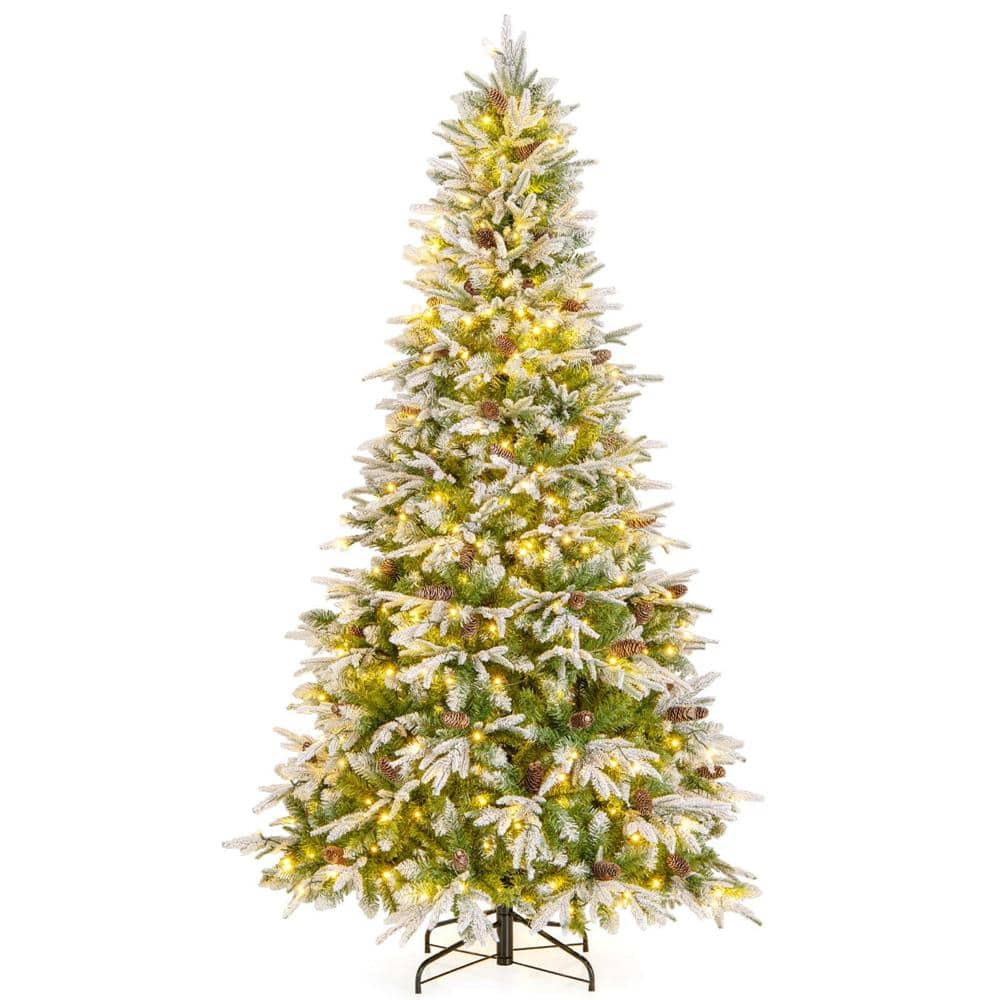 Costway 7.5 ft. PreLit 470 LED Lights Artificial Christmas Tree Hinged Xmas Tree with 1135 Branch Tips