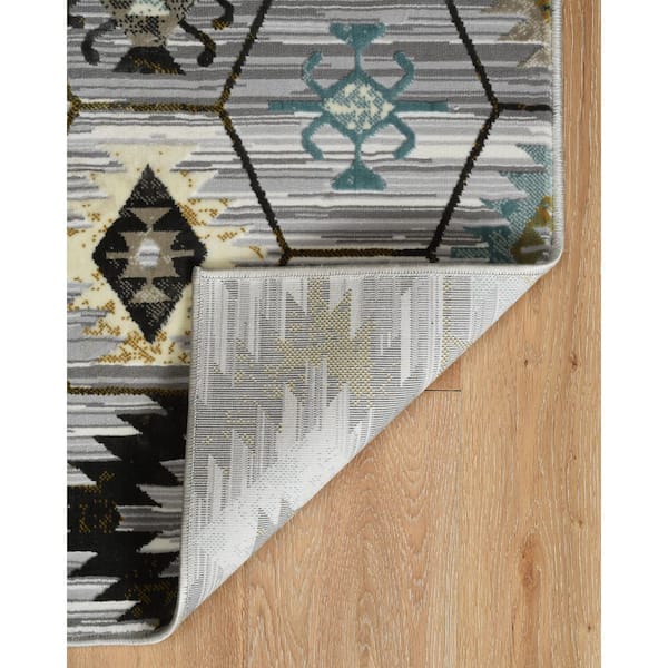 Elixir Gray 8 ft. x 10 ft. Southwestern Loomed Geometric Polyester Rectangle Indoor Area Rug