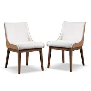 Forest Wisp Modern Walnut Boucle Fabric Dining Chair Set of 2 With Leatherette Back