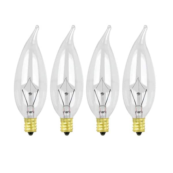 25-Watt B10 E12 Clear Flame Tip Double Life Incandescent Light Bulb, Soft White 2700K (4-Pack)